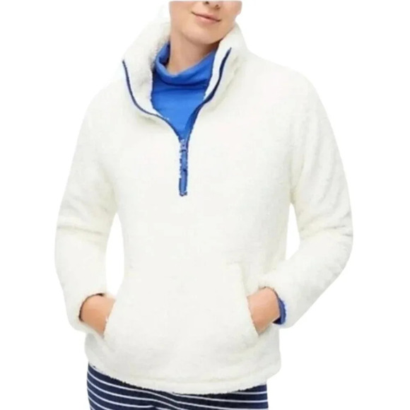 NWOT J. Crew Factory Womens XS Long Sleeve Half-Zip Sherpa Pullover Jacket White - Picture 1 of 16